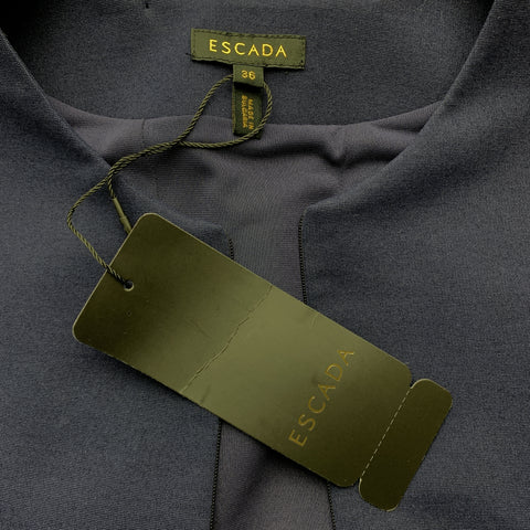 ESCADA Vestido tubo con cordones y manga tres cuartos en azul marino profundo, talla 6