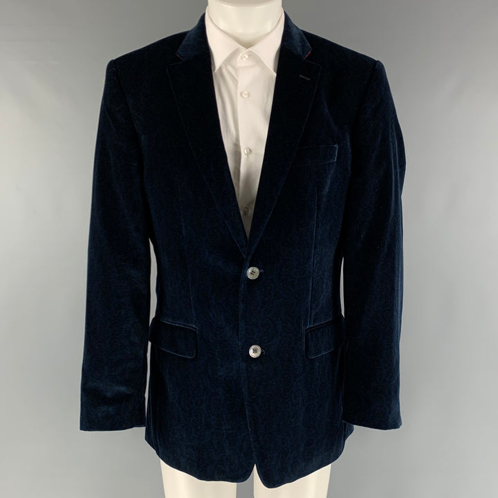LIPMAN & SONS Size 42 Navy Paisley Cotton Velvet Sport Coat