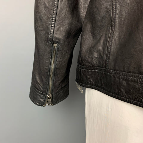 JOHN VARVATOS Size XXL Black Leather Zip Up & Snaps Jacket