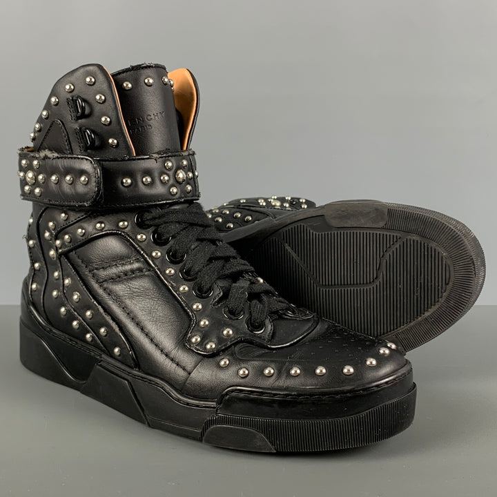 GIVENCHY Size 9 Black Studded Leather High Top Sneakers