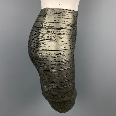 BCBG Talla S Minifalda de mezcla de rayón jaspeada plateada y negra