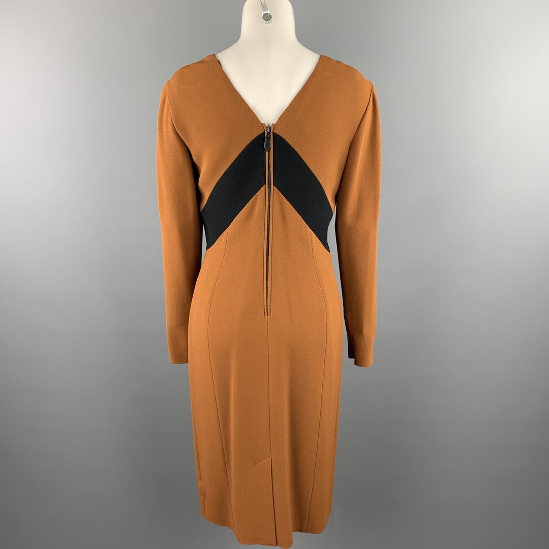 BURBERRY PRORSUM Size 10 Rust Brown Color Block Crepe A-Line Dress