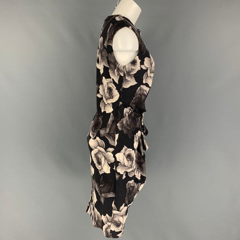 LANVIN 2011 de Alber Elbaz Talla M Vestido sin mangas floral blanco negro