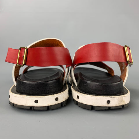 MARNI Taille 10 Sandales ceinturées en cuir rouge et blanc