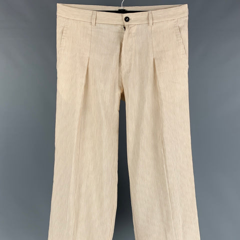 YVES SAINT LAURENT Rive Gauche 2006 Size 32 Cream Brown Stripe Cotton / Linen Wide Leg Casual Pants