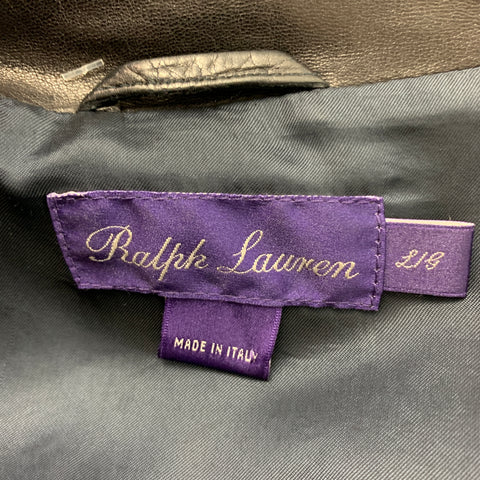RALPH LAUREN Purple Label Size L Black Leather Nautical Coat