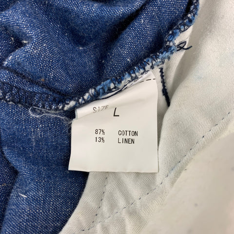 BEAMS Size L Blue White Cotton Linen Drawstring Shorts
