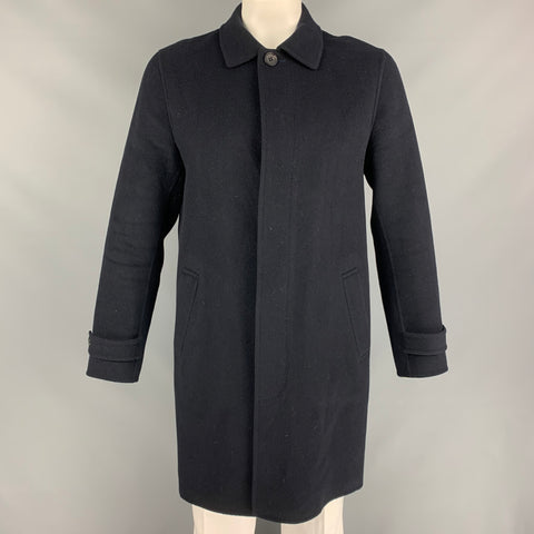 NIUHANS Size L Navy Wool / Cashmere Hidden Placket Coat