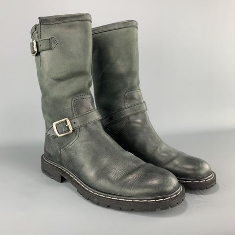 MARC JACOBS Size 10 Teal Blue Distressed Leather Pull On Biker Boots