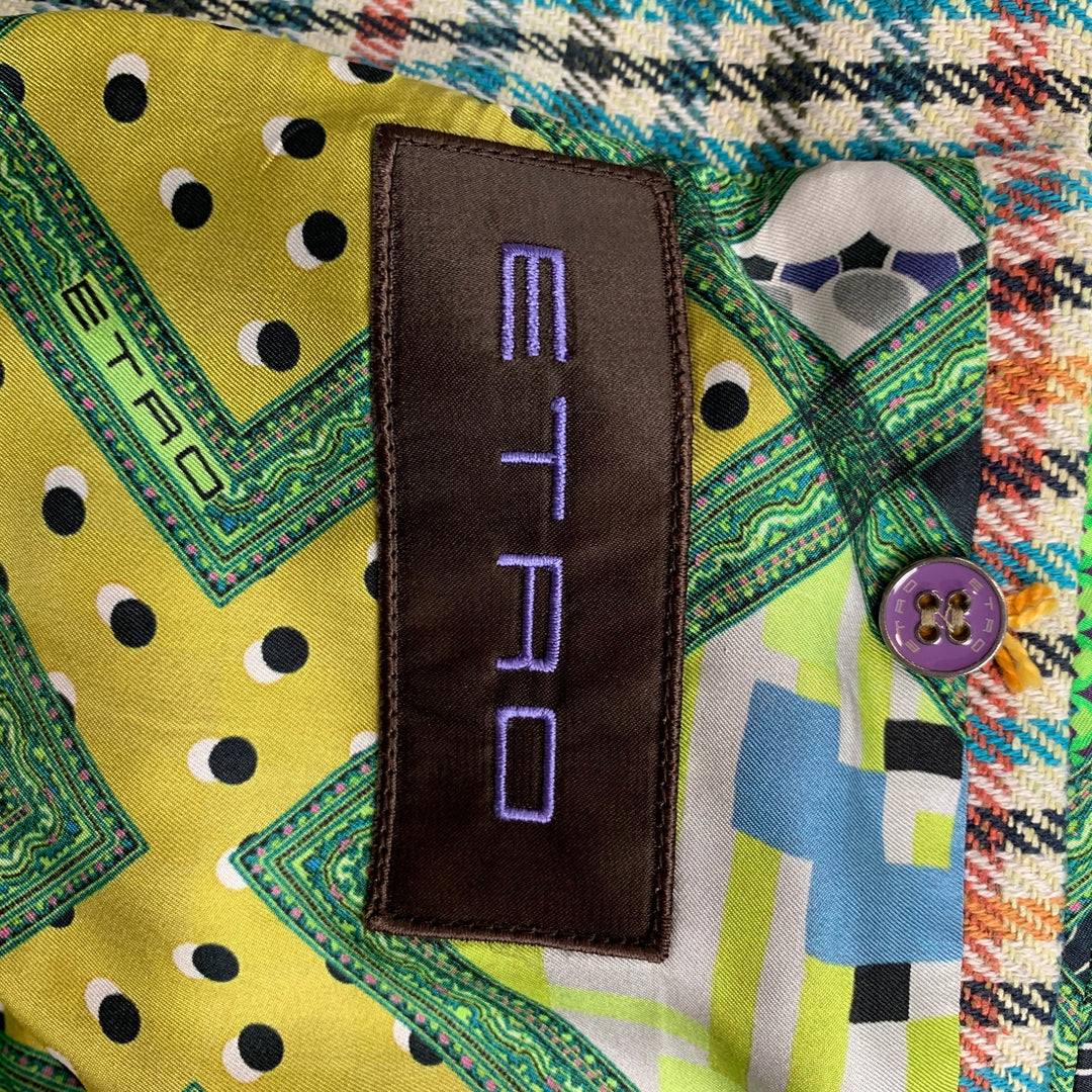 ETRO Size 42 Multi-Color Plaid Cotton / Silk Notch Lapel Sport Coat