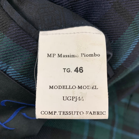 MASSIMO PIOMBO Size 36 Green Navy Plaid Virgin Wool Alpaca Sport Coat