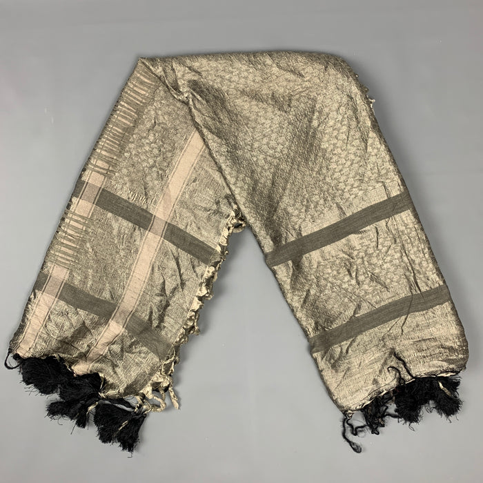 DRIES VAN NOTEN Olive & Taupe Jacquard Silk Tassels Scarf