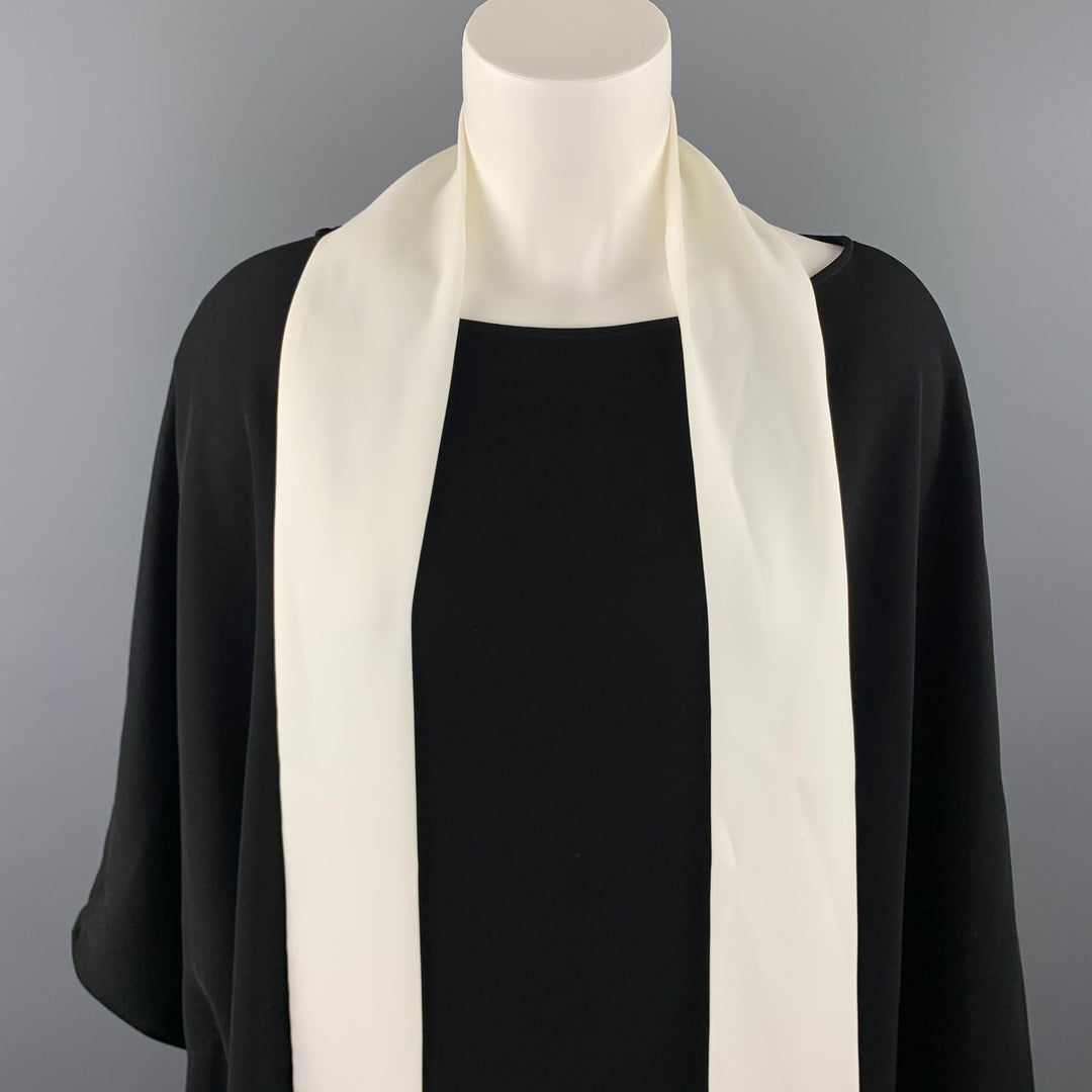 CAROLINA HERRERA Size M Black & White Polyester Shawl Collar Tunic Blouse