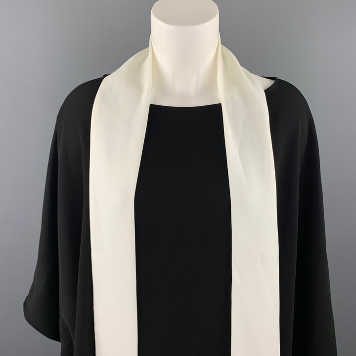 CAROLINA HERRERA Taille M Blouse tunique à col châle en polyester noir et blanc