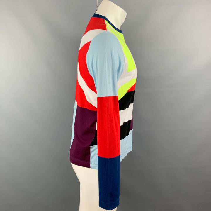 WALTER VAN BEIRENDONCK Taille S T-shirt à manches longues en coton patchwork multicolore