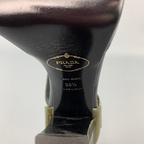 PRADA Size 9.5 Olive & Black Patent Leather Platform Sandals