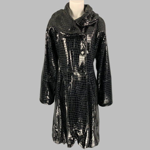 GIORGIO ARMANI Size 8 Black Leather Embossed Rabbit Fur Coat