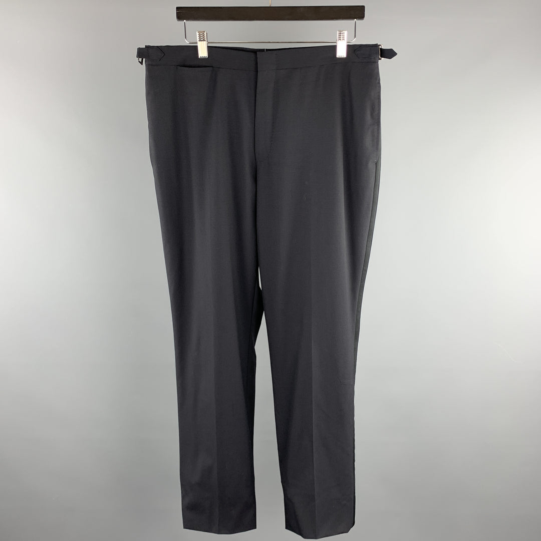 DUNHILL Size 34 Black Solid Wool Tuxedo Dress Pants