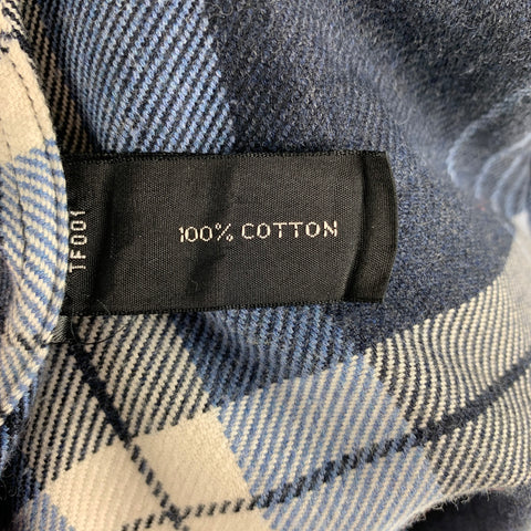 TOM FORD Size XL Navy Blue & White Plaid Cotton Flanel Long Sleeve Shirt