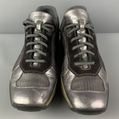 PRADA Size 12 Gray Black  Leather Lace Up Sneakers