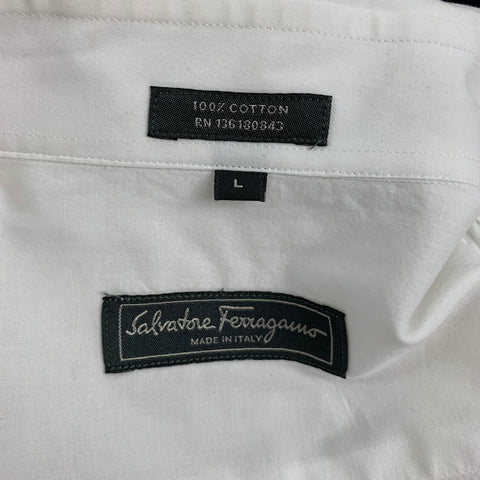 SALVATORE FERRAGAMO Size L White Cotton Tuxedo Long Sleeve Shirt
