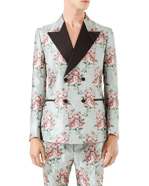 GUCCI by Alessandro Michele Size 36 Green Rose Floral Silk Polyester Tuxedo Suit