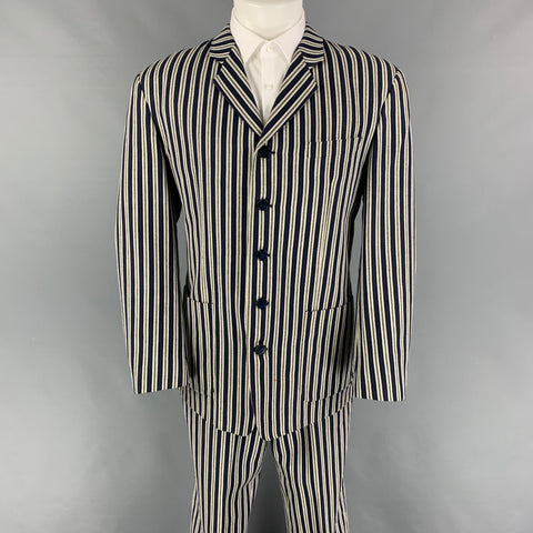 KENZO Size M Blue White Black Stripe Cotton Single Breasted Suit