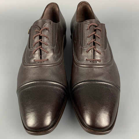 ROBERTO CAVALLI Size 10 Brown Leather Square Toe Lace Up Shoes