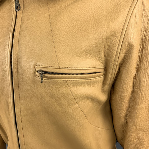 I.MAGNIN Taille S Veste à col zippé en cuir texturé kaki