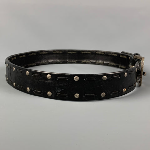 SUZI ROHER Size 36 Black Silver Studded Leather Belt
