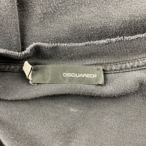 DSQUARED2 Size L Black Washed Jersey Distressed Long Sleeve T-shirt