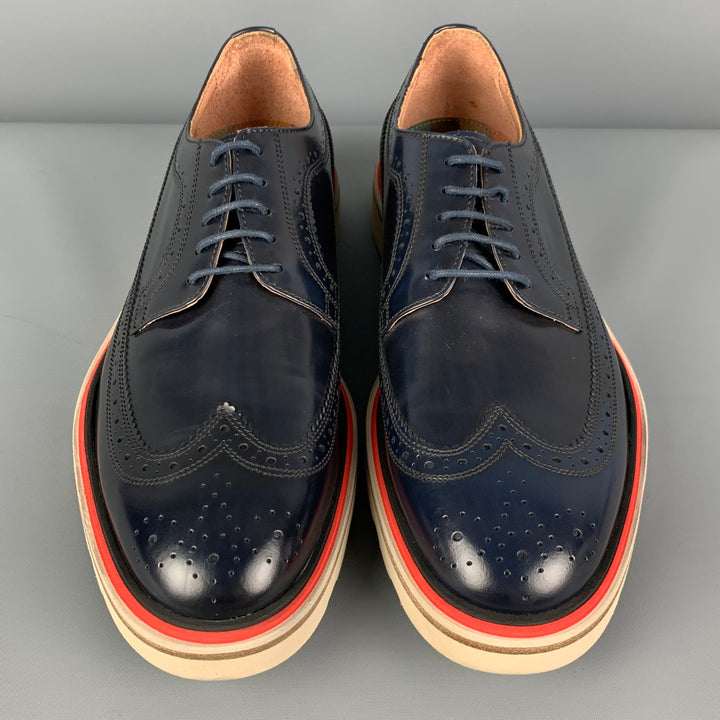 PAUL SMITH Size 7.5 Navy White Perforated Leather Wingtip Lace Up Shoes