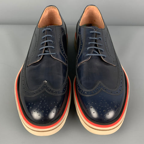 PAUL SMITH Taille 7.5 Chaussures à lacets en cuir perforé blanc marine avec bout d'aile