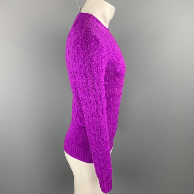 RALPH LAUREN Size XS Magenta Cable Knit Cashmere Crew-Neck Sweater