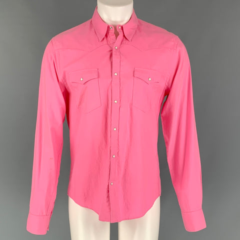 ACNE Taille M Rose Solide Coton &amp; Viscose Snaps Chemise à manches longues