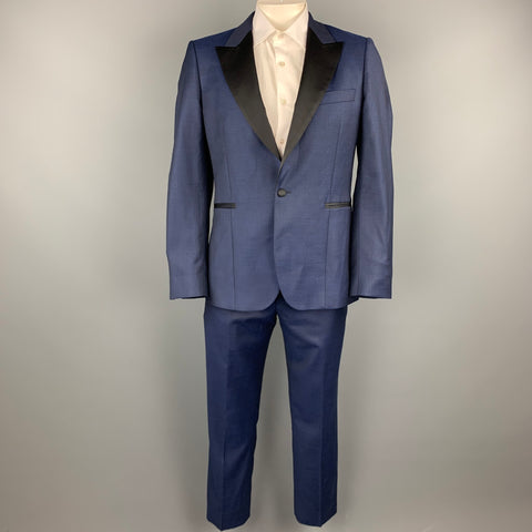 PAUL SMITH Size 40 Navy Woven Wool Peak Lapel Tuxedo
