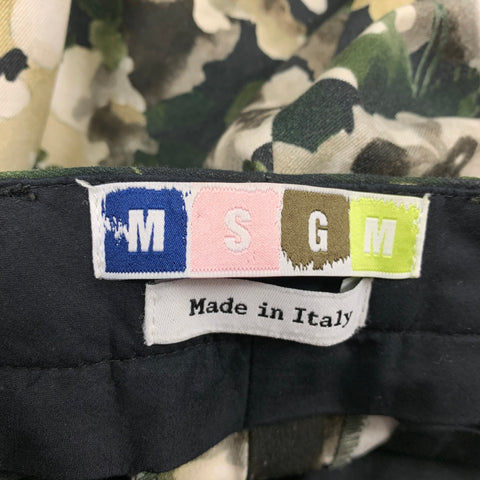 MSGM Size 32 Black Green Floral Cotton Cuffed Casual Pants