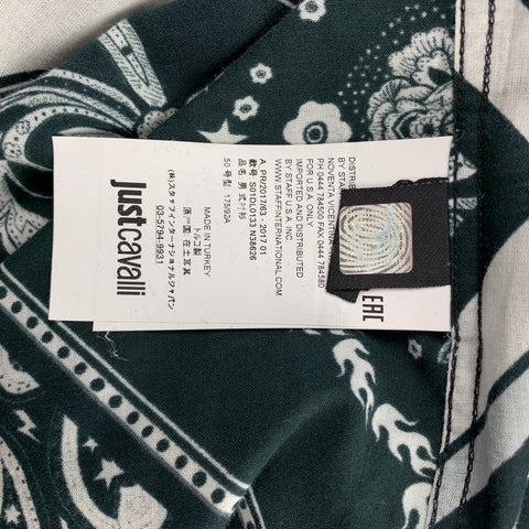 JUST CAVALLI Size M Black & White Print Cotton Button Up Long Sleeve Shirt