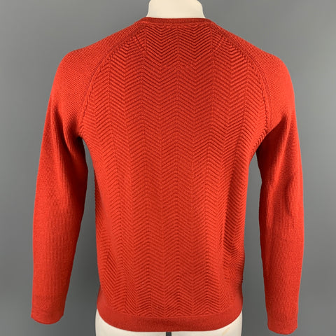 TED BAKER Size L Brick Ribbed Wool / Polyester Raglan Pullover