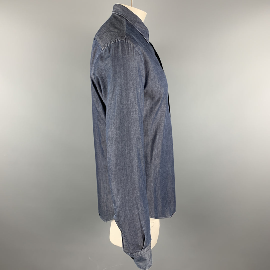 ARMANI COLLEZIONI Talla XL Camisa de manga larga con botones de algodón azul marino