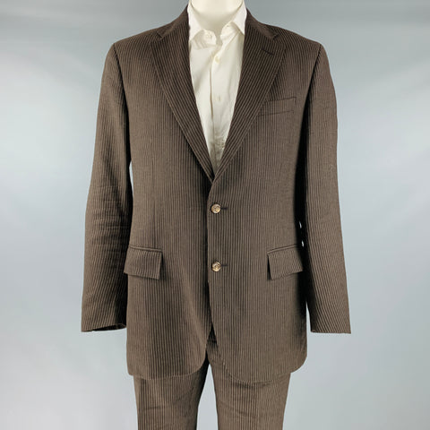 RALPH LAUREN Taille 42 Costume long à revers cranté en laine à rayures marron