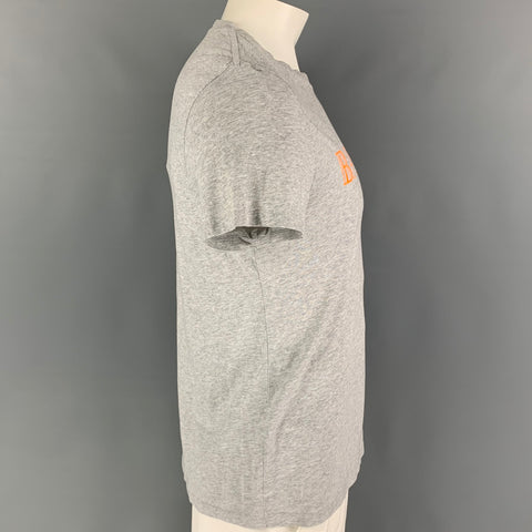 BALMAIN Size XL Grey Orange Logo Cotton T-shirt