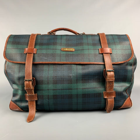 Vintage RALPH LAUREN Green & Black Blackwatch Coated Canvas Tan Weekener Bag