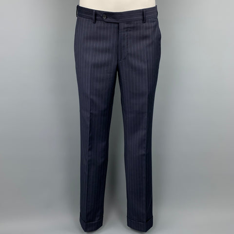SAMUELSOHN Size 38 Navy Stripe Wool Notch Lapel Custom Suit