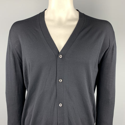 PRADA Talla XL Cárdigan de lana de lana liso negro