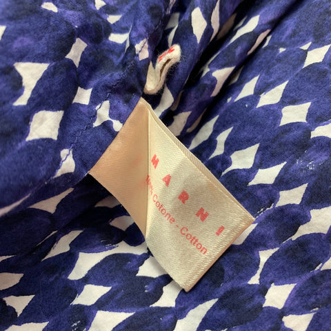 MARNI Size XL Navy & White Print Cotton Button Up Long Sleeve Shirt