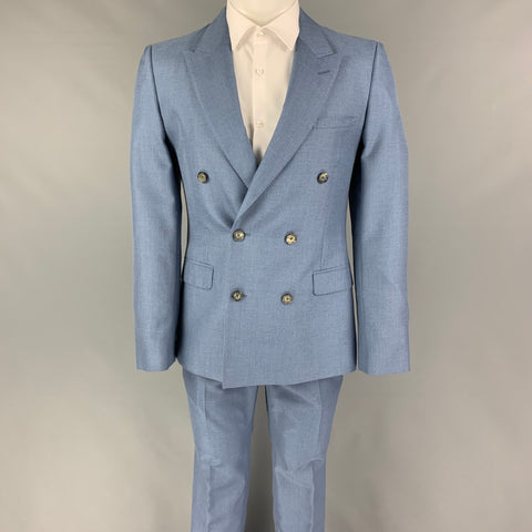 ALEXANDER MCQUEEN Size 38 Blue Mohair Silk Peak Lapel Suit