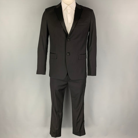 THEORY Size 40 Regular Black Wool Peak Lapel Tuxedo Suit