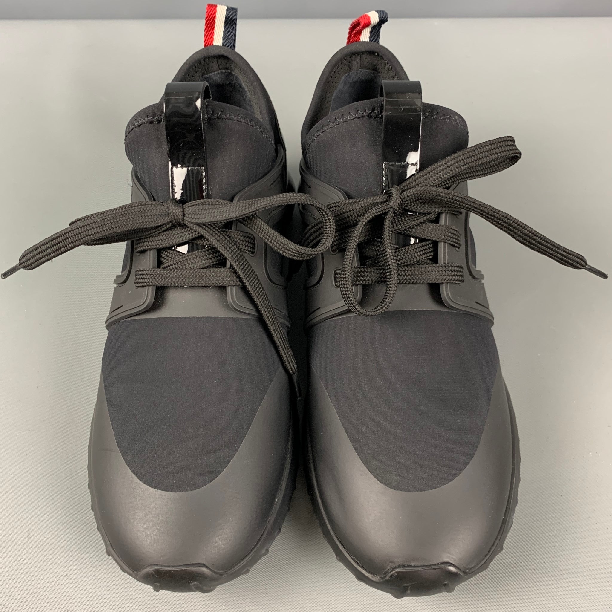 MONCLER Size 8 Black Nylon Mixed Materials Patent Leather Slip On