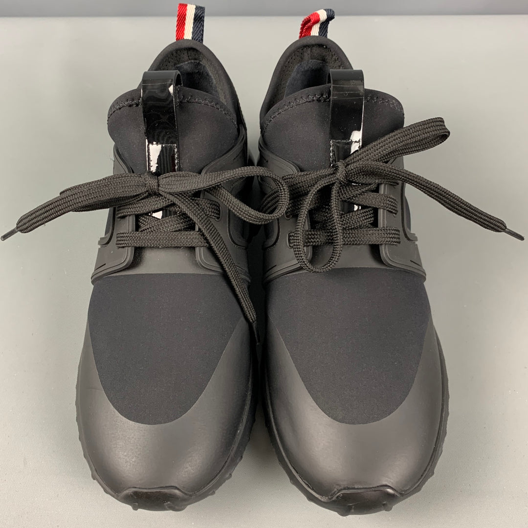 MONCLER Size 8 Black Nylon Mixed Materials Patent Leather Slip On Sneakers